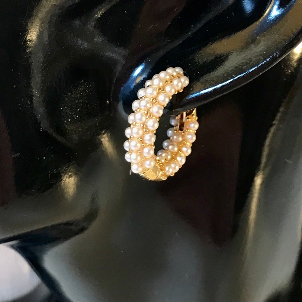 Zara Pearl Pavè Huggie Hoops - Picture 7 of 8